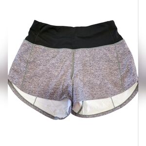 Lululemon Size 4 Run Speed Shorts – Heathered Grey Black Waistband Zip Pocket